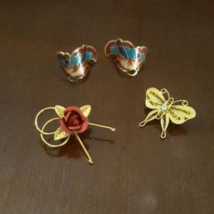 2 lapel pins and 1 pair earrings